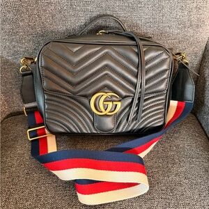 Black Quilted Crossbody Bag with Gold Logo